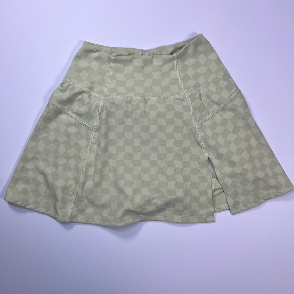Madewell Flex‎ Side-Slit Skort Women S Green Checkerboard Athletic Activewear